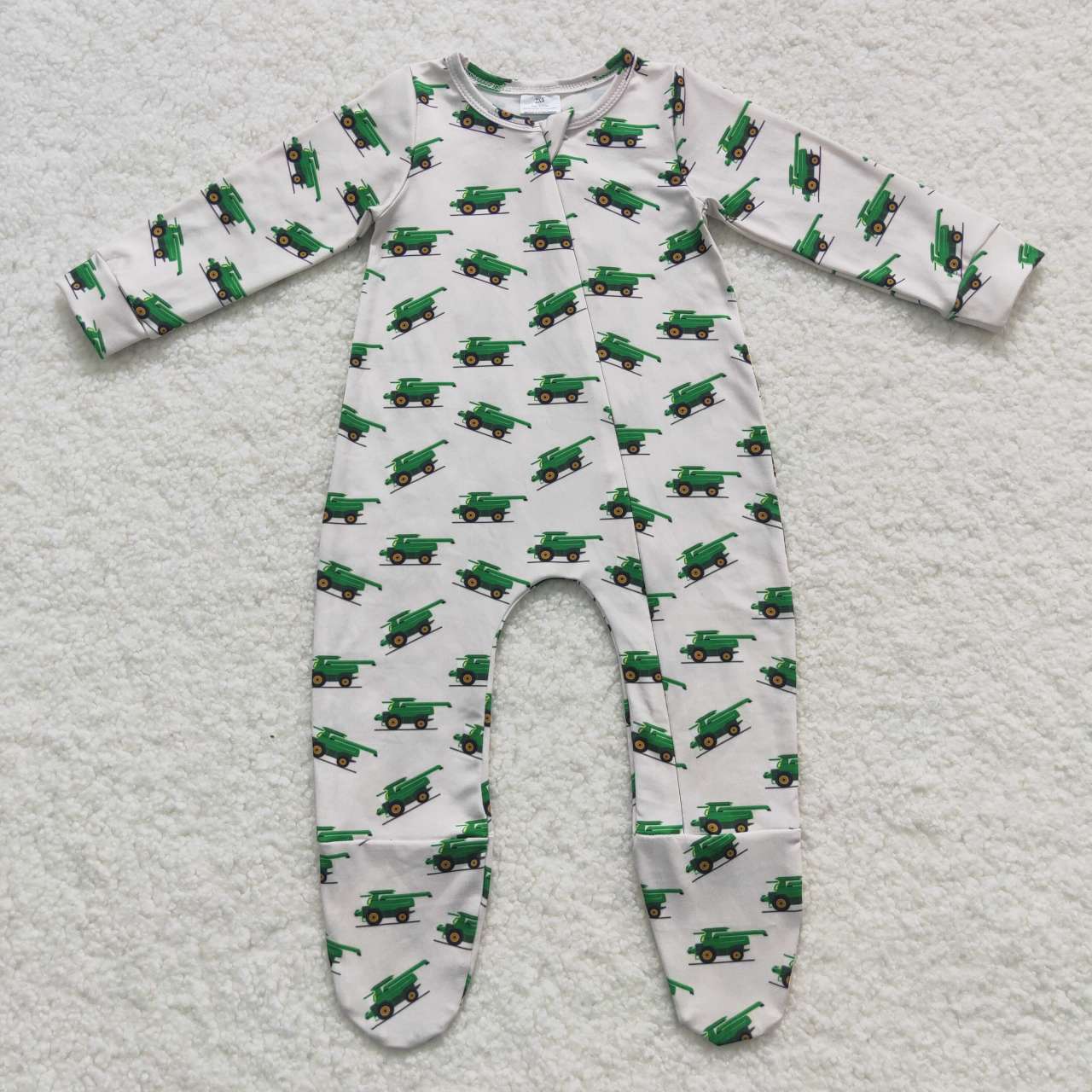 LR0538 Baby Boy Long Sleeves Truck One Piece Zipper Footie Romper