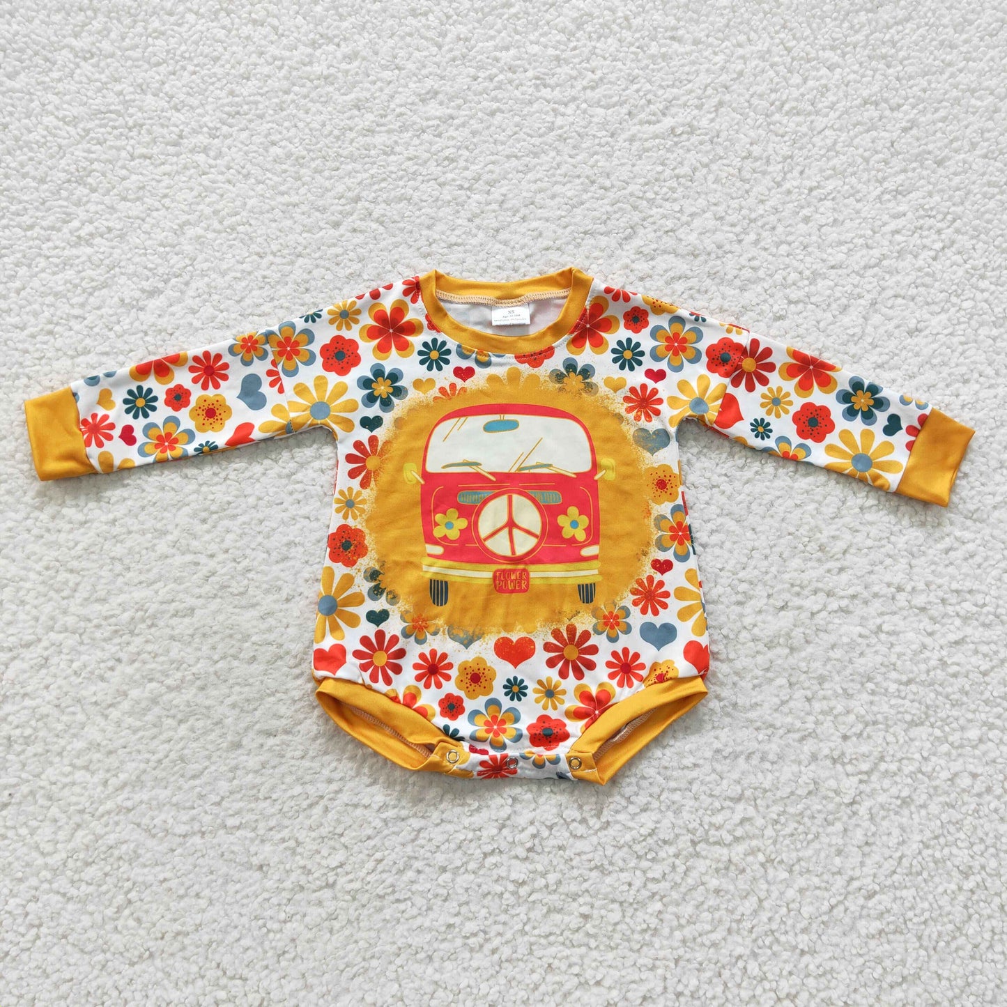 LR0399 Baby Girl Long Sleeves Floral Bus Romper