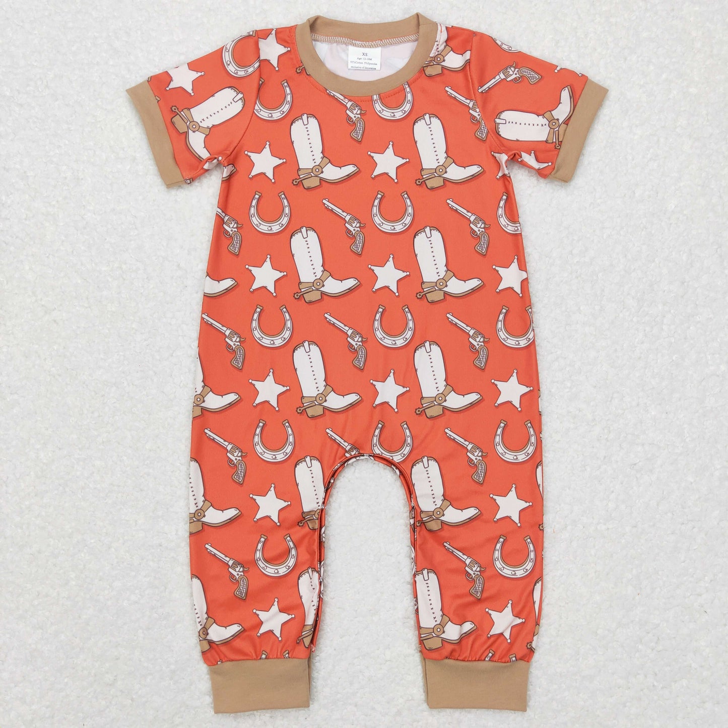 SR0570 Baby Boy Short Sleeves Cow Print Western One Piece Romper