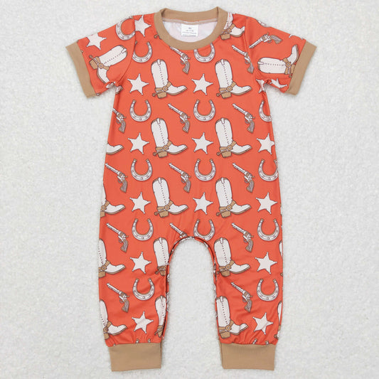 SR0570 Baby Boy Short Sleeves Cow Print Western One Piece Romper