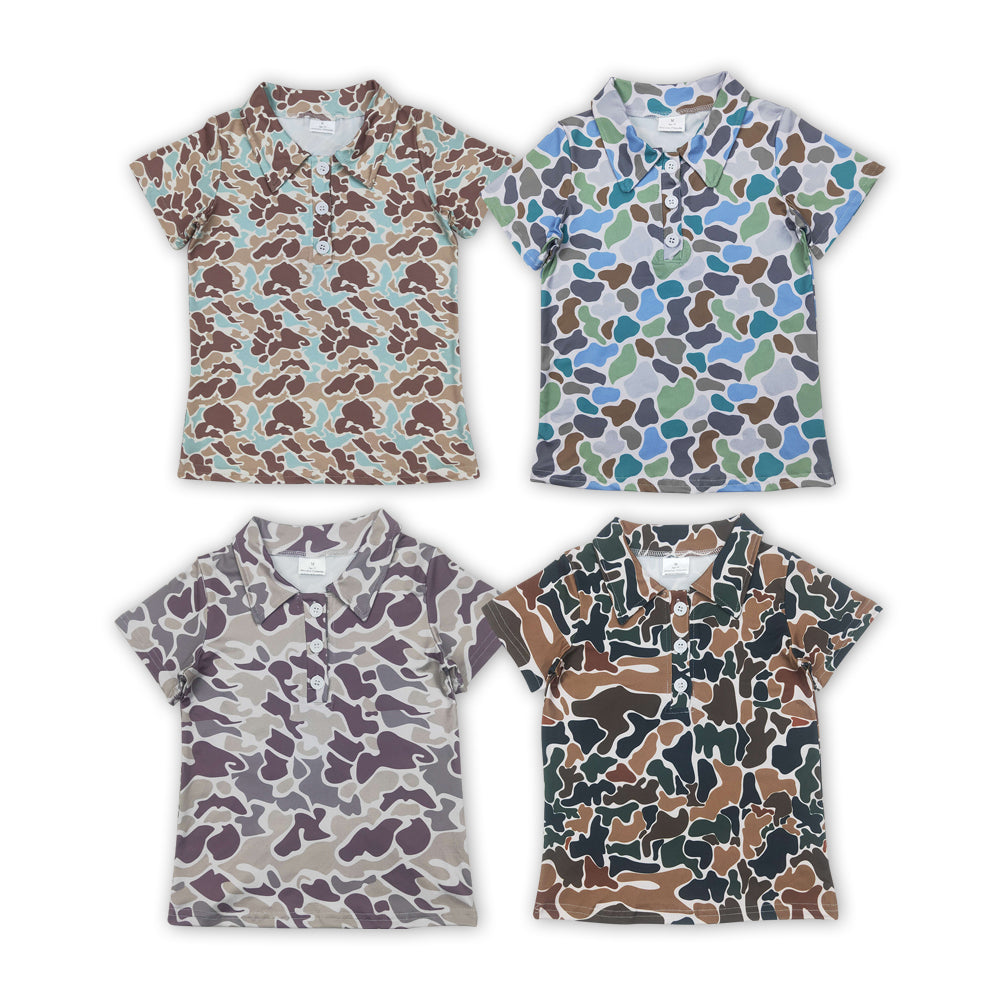 ( No. 1-4 ) Baby Boy Toddler Short Sleeves Buttons Camo Tee Sibling Shirt Tops RTS