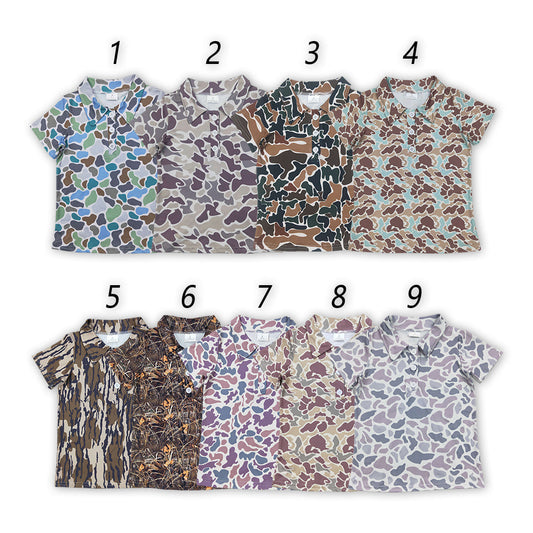 ( No. 1-4 ) Baby Boy Toddler Short Sleeves Buttons Camo Tee Sibling Shirt Tops RTS