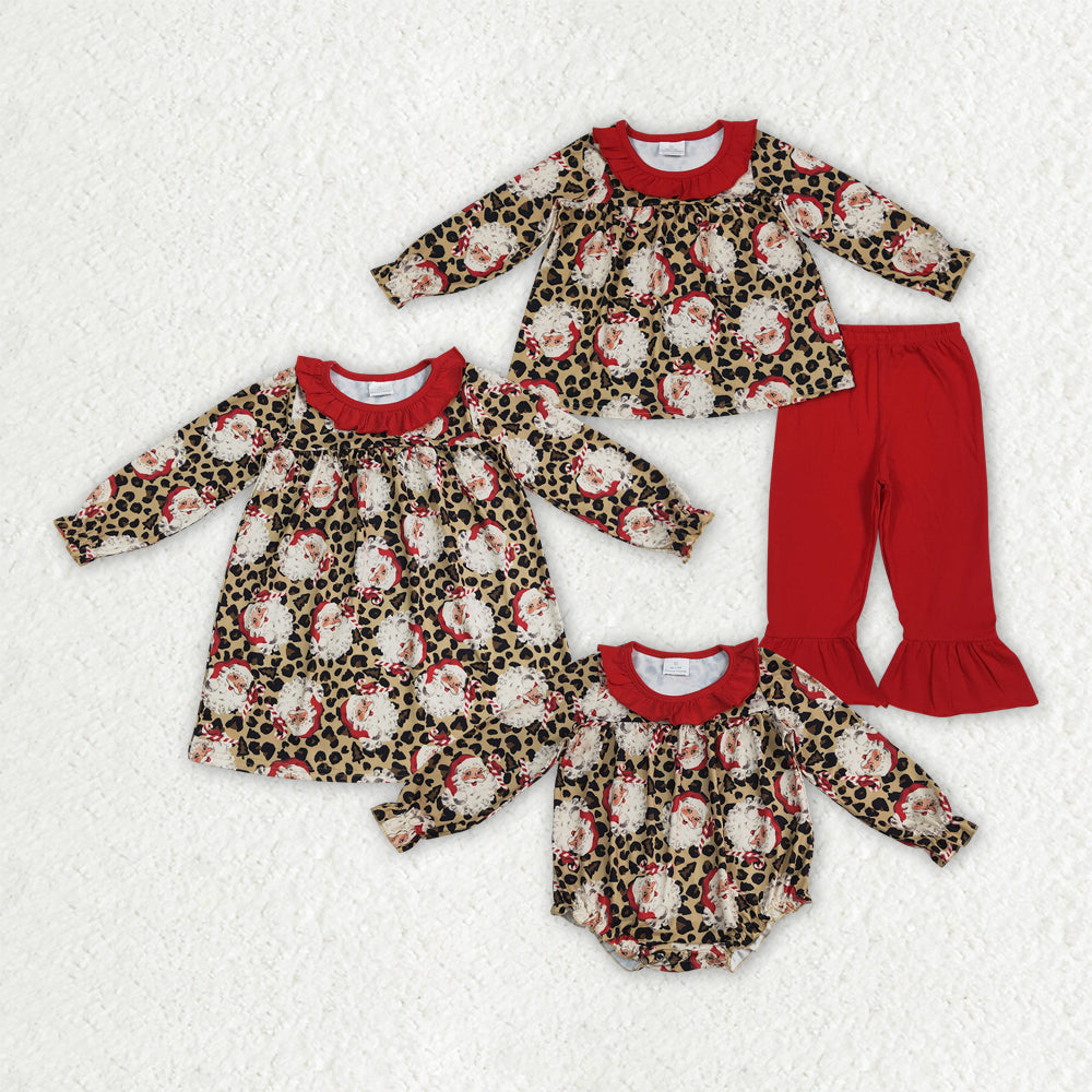 Baby Girl Long Sleeves Santa Christmas Leopard Sibling Romper Dress Outfit RTS
