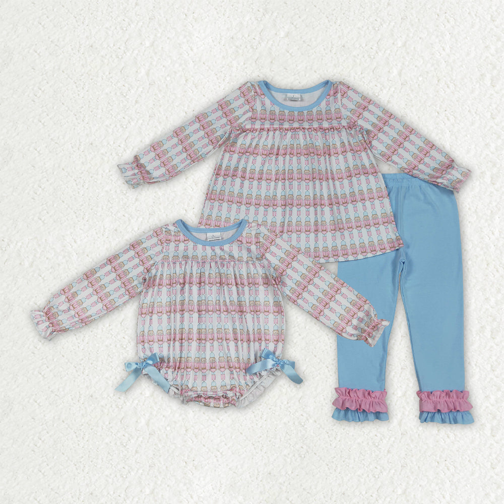 Baby Girl Toddler Long Sleeves Christmas Soldier Sibling Blue Romper Outfit Clothes RTS