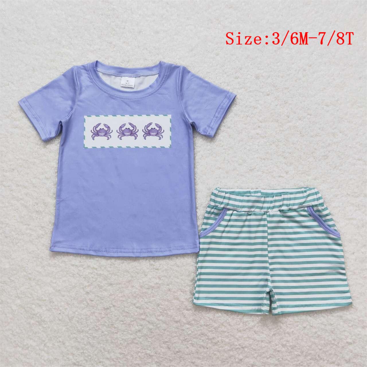 Baby Boy Toddler Short Sleeves Crabs Shirt Shorts Sibling Set Clothes RTS