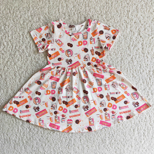 Promotion Baby Girl Short Sleeves Donuts Twirl Dress RTS