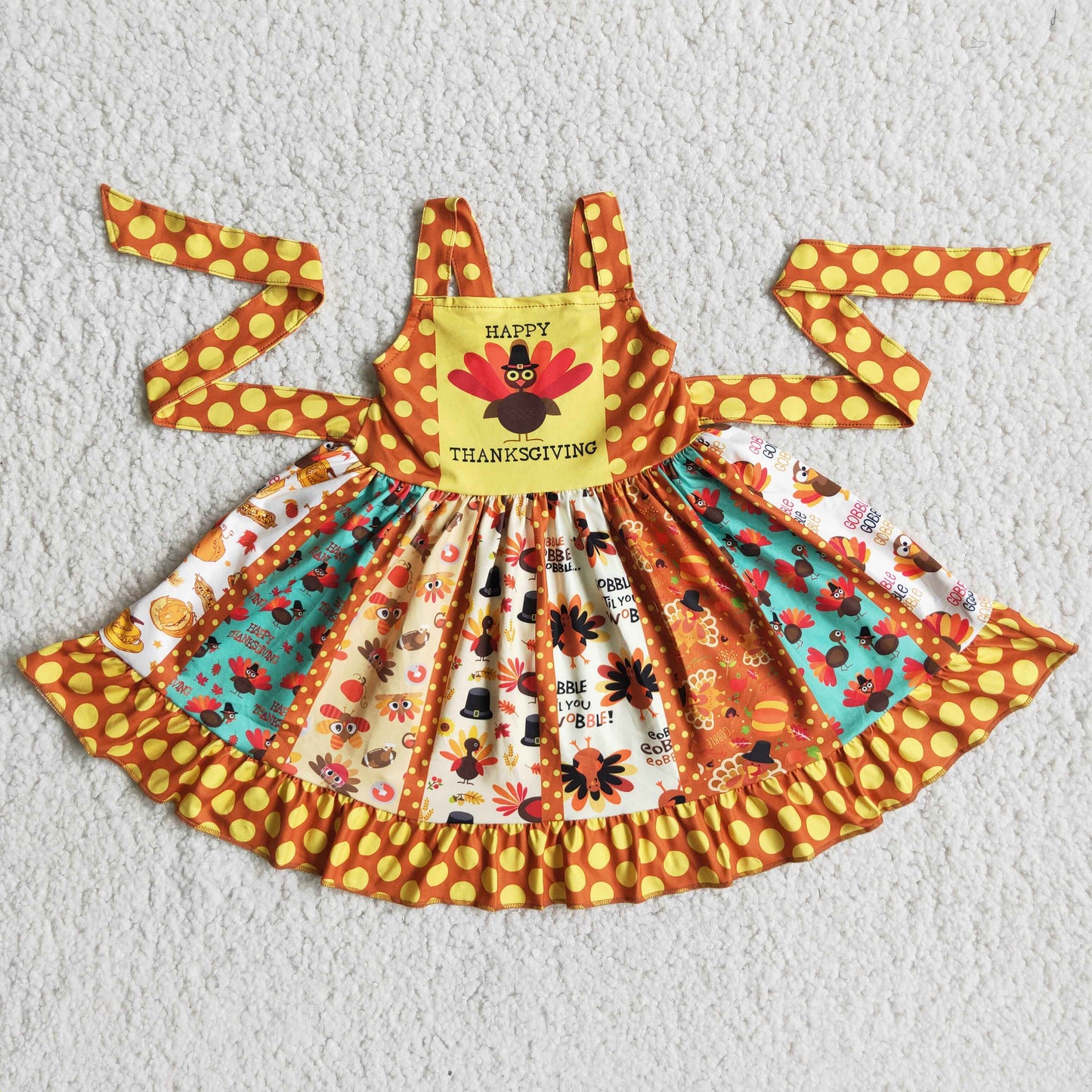 Promotion Baby Girl turkey Thanksgiving Fall Twirl Dress RTS