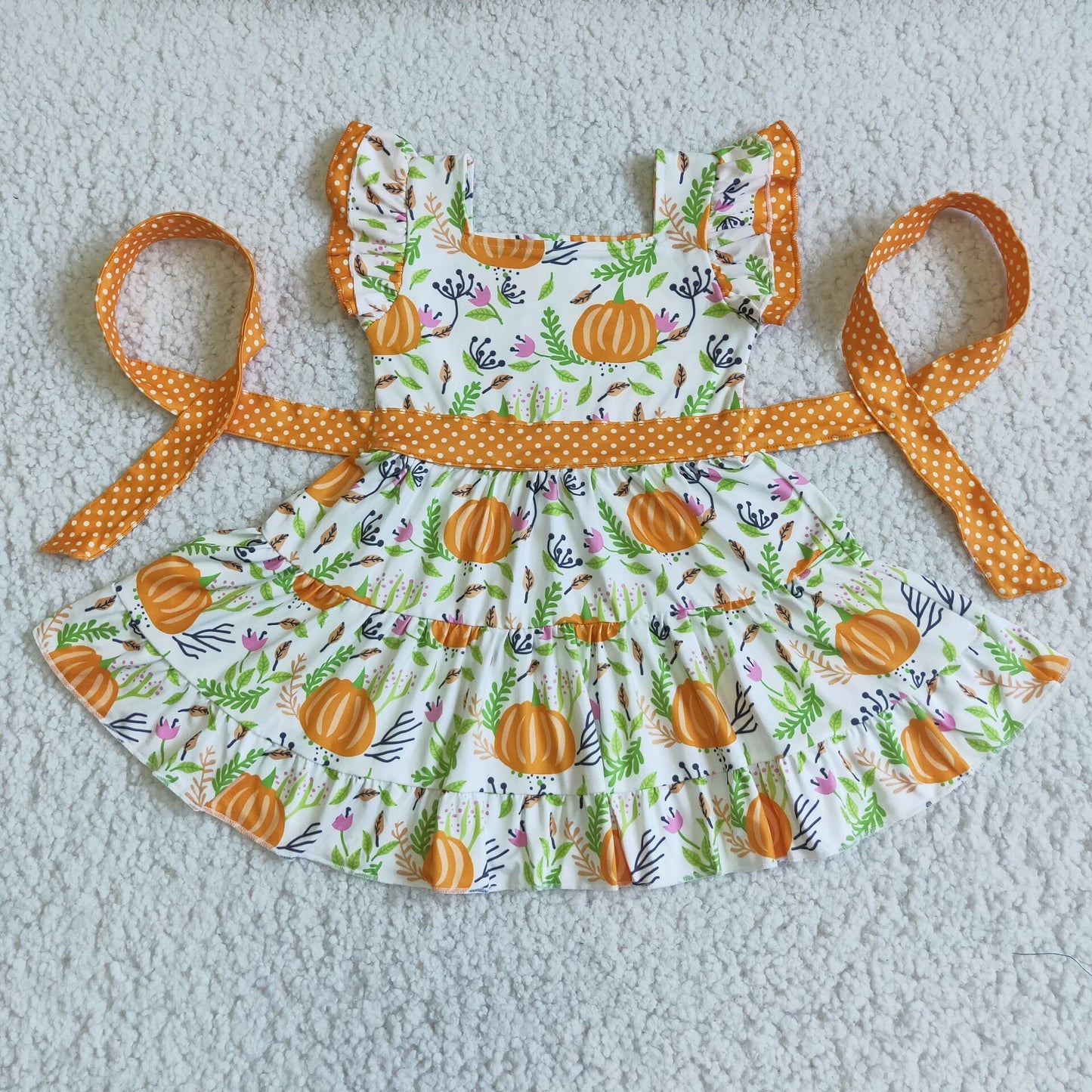 Promotion Promotion Baby Girl Pumpkin Floral Orange Dress RTS