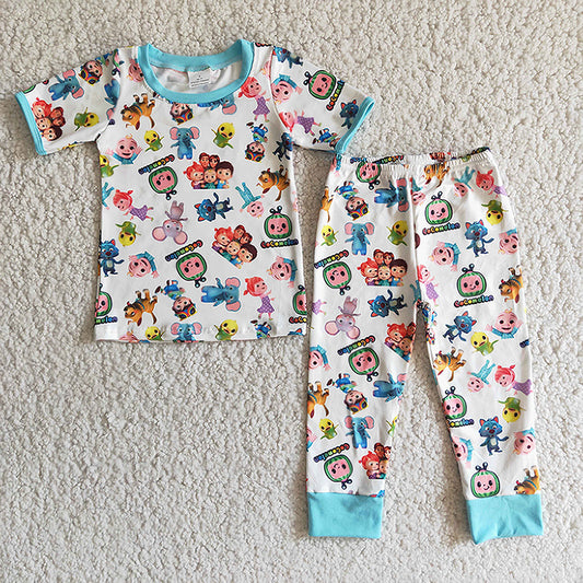 Promotion Baby Boy Short Sleeves Shirt Cartoon Melon Pants Pajamas Outfit