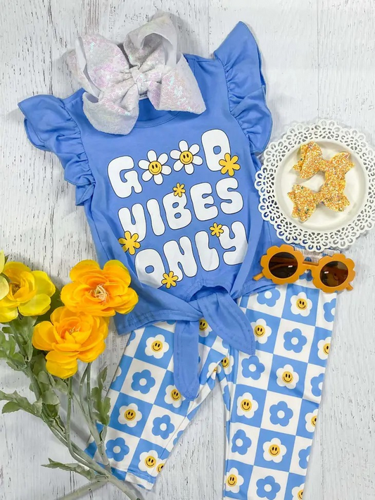 Moq 3 Pre-order GSSO0881 Baby Girls Good Vibes Shirt Capri Pants Summer Set