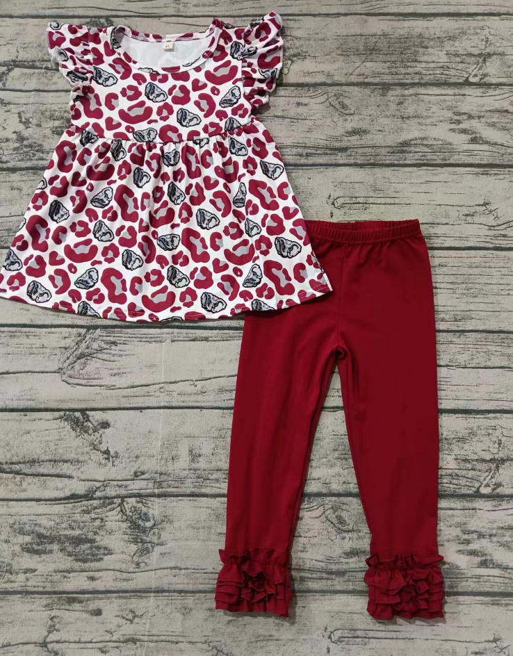 Baby Girl Short Sleeves Elephant Leopard Tops Ruffle Pants Team Outfit Moq 5