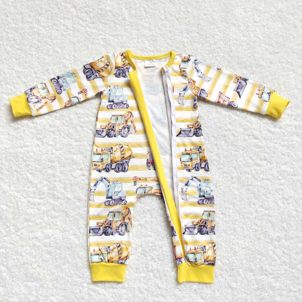 LR0569 Baby Boy Long Sleeves Construction Stripes One Piece Zipper Romper