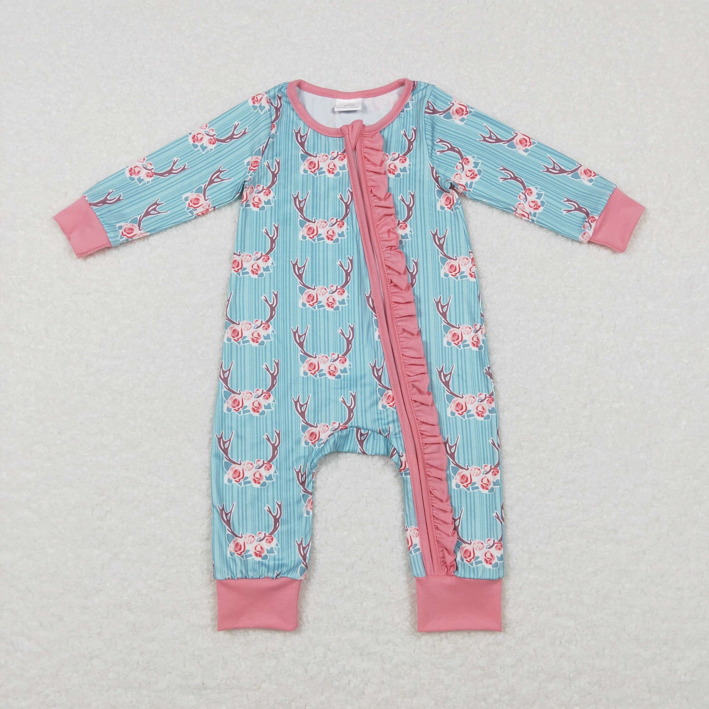 LR0712 Baby Girl Long Sleeves One Piece Western Cow Floral Romper
