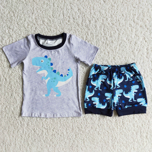 Promotion Baby Boy Short Sleeves Shirt Dinosaurs Shorts Set RTS
