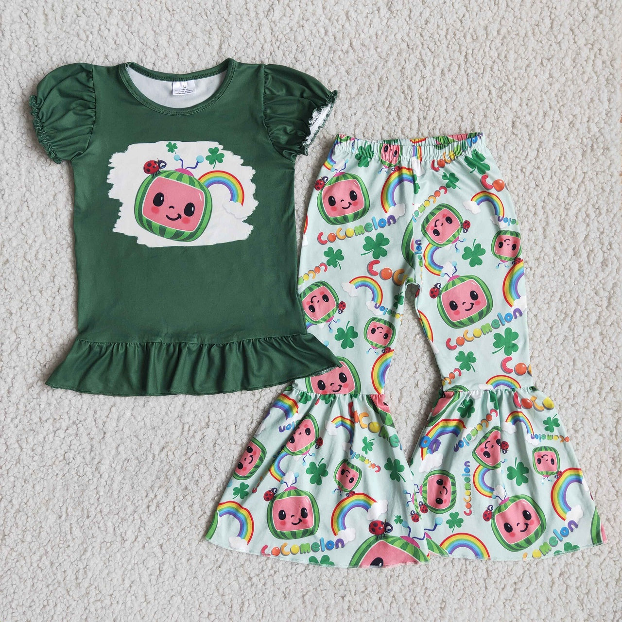 Promotion Baby Boy Short Sleeves Shirt Pants St. Patrick's Day Melon Green Set