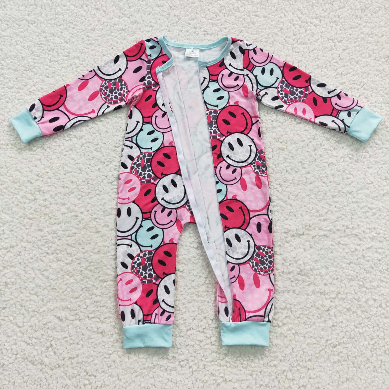 LR0302 Baby Girl Long Sleeves Smile Zipper Romper