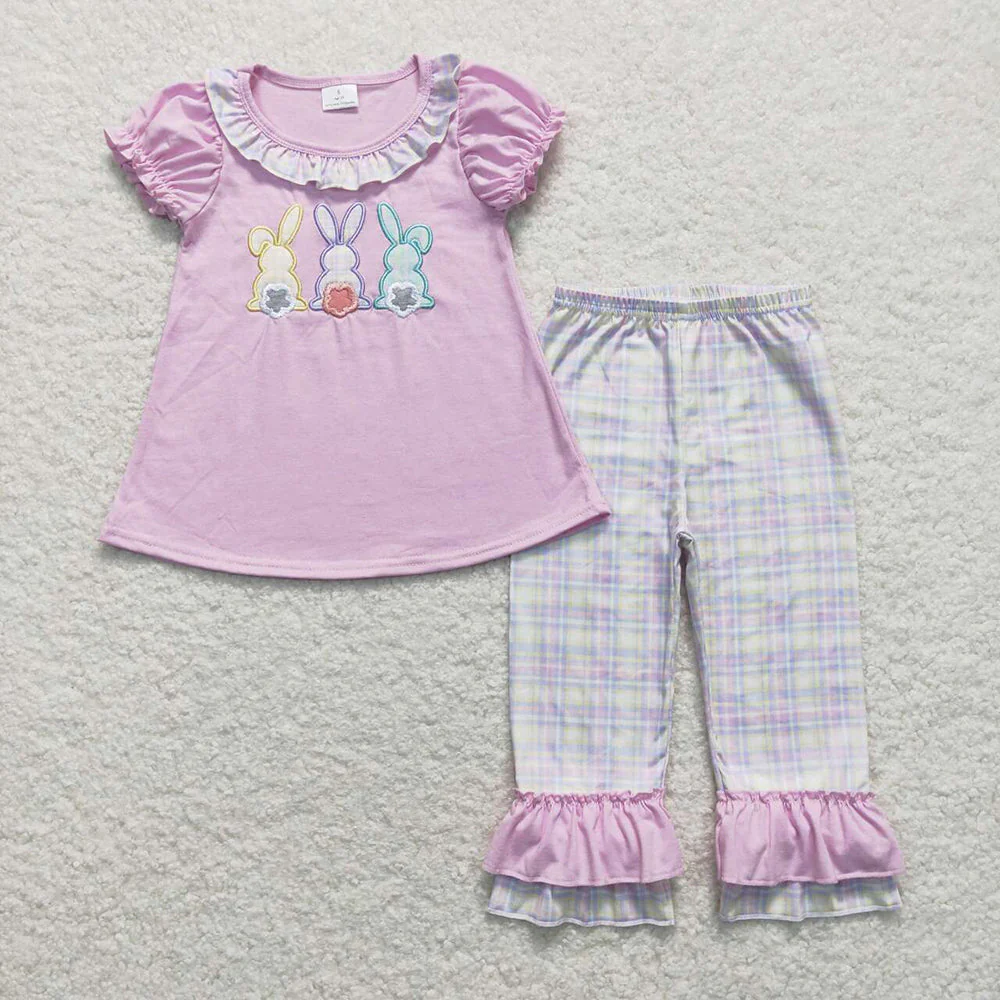 Baby Girl Embroidery Easter Rabbits Sibling Romper Clothes Outfit