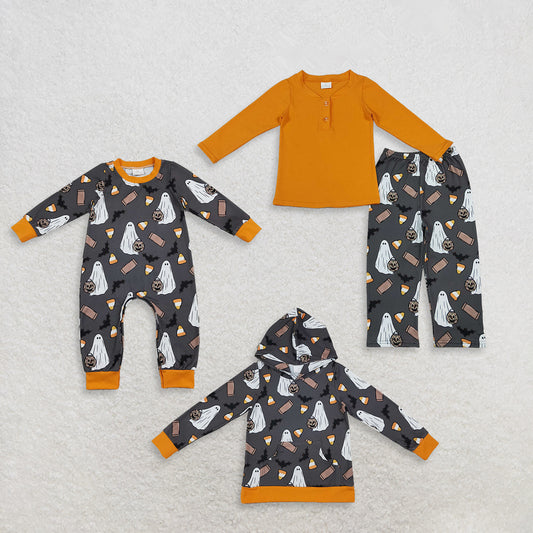 Sibling Baby Boys Kids Long Sleeves Shirts Pumpkins Ghosts Pants Set Halloween Clothes RTS