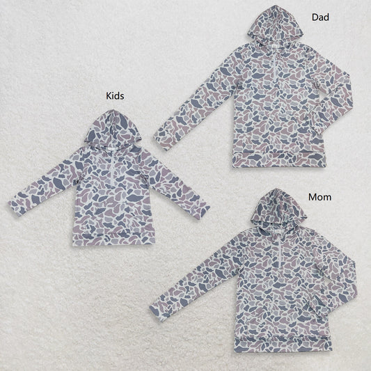 Sibling Baby Boys Adult Long Sleeves Grey Camo Zipper Hoodie Pockets Pullovers Family RTS