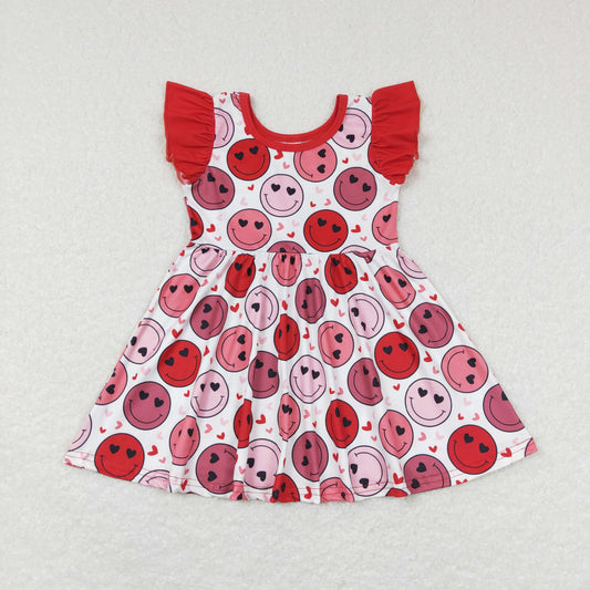 GSD0513 Baby Girl Valentine's Day Short Sleeves Face Hearts Dress