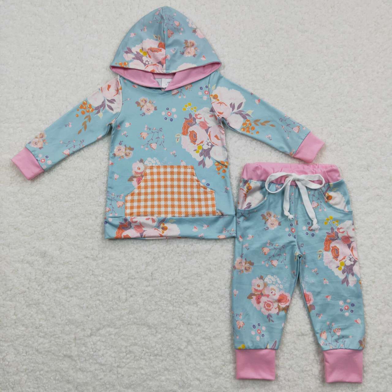 GLP0546 Baby Girl Long Sleeves Pocket Hoodie Shirt Floral Pants Flower Outfit