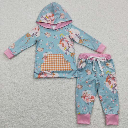GLP0546 Baby Girl Long Sleeves Pocket Hoodie Shirt Floral Pants Flower Outfit