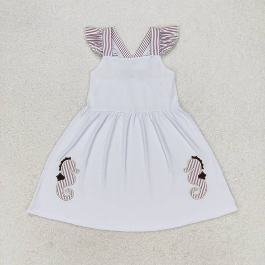 Baby Girl Embroidery Sea Horse Stripes Summer Dress