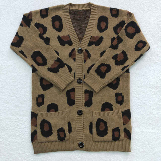 GT0189 Baby Kids Long Sleeves Leopard Cardigan Sweater Coat