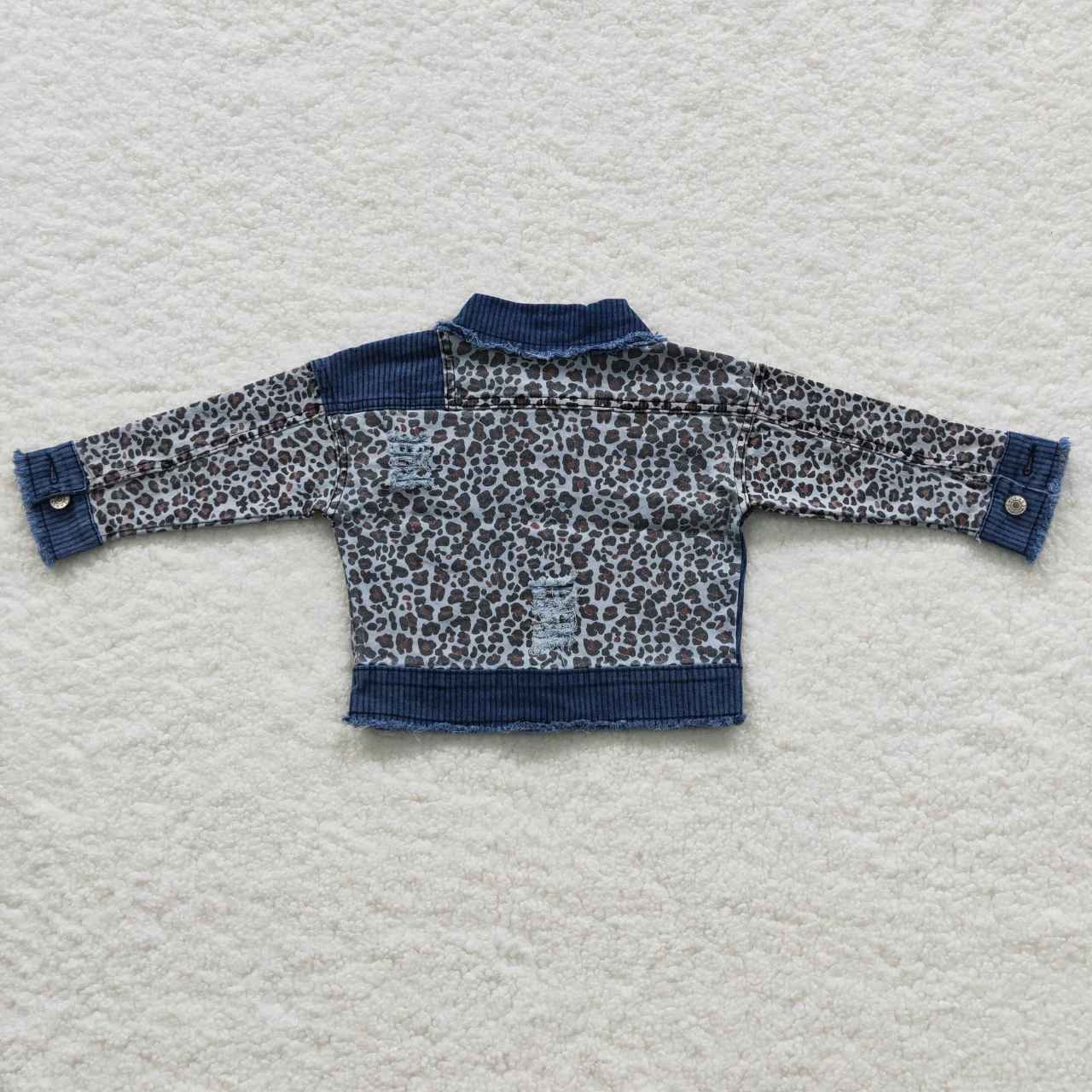 6 A5-14 Baby Girl Long Sleeve Leopard Denim Jacket Coat