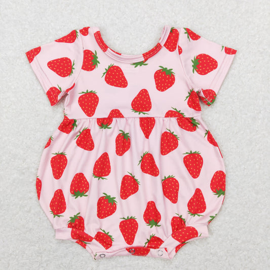 SR0535 Baby Girl Strawberry Short Sleeves Romper