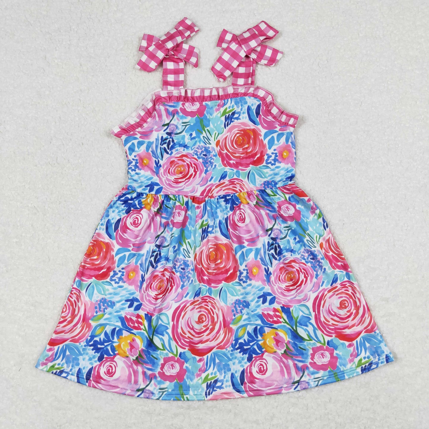 Baby Girl Plaid Sleeveless Floral Summer Dress