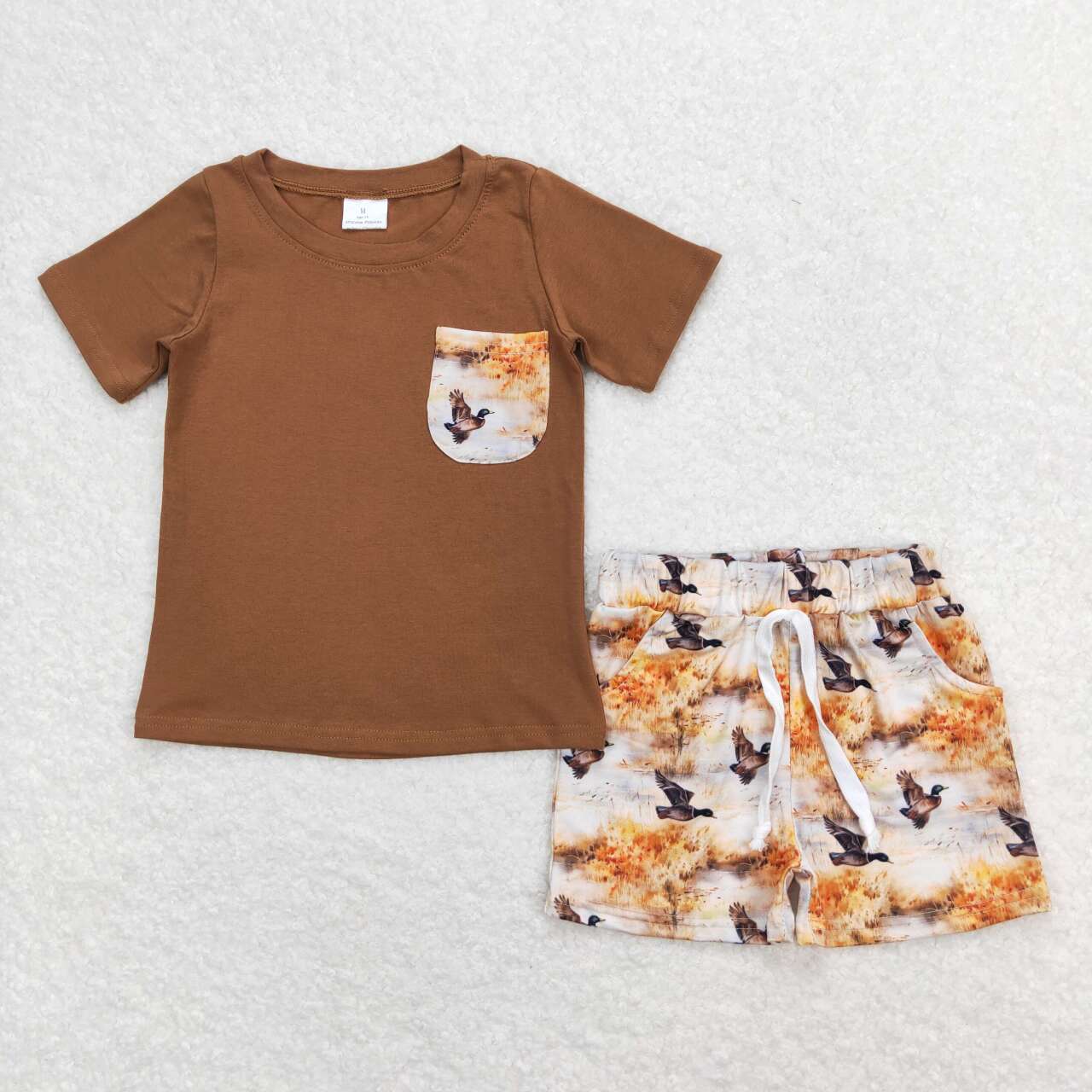 Baby Boy Short Sleeves Pocket Shirt Ducks Dogs Shorts Hunting Set Sibling Clothes RTS