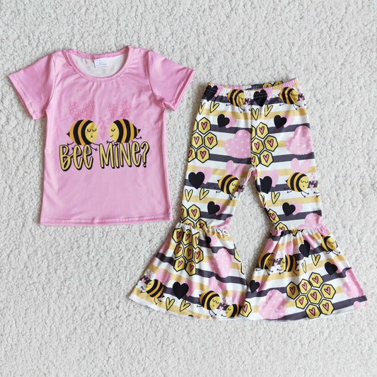Promotion E10-26 Baby Girl Short Sleeves Shirt Bell Pants Valentine's Day Bell Set