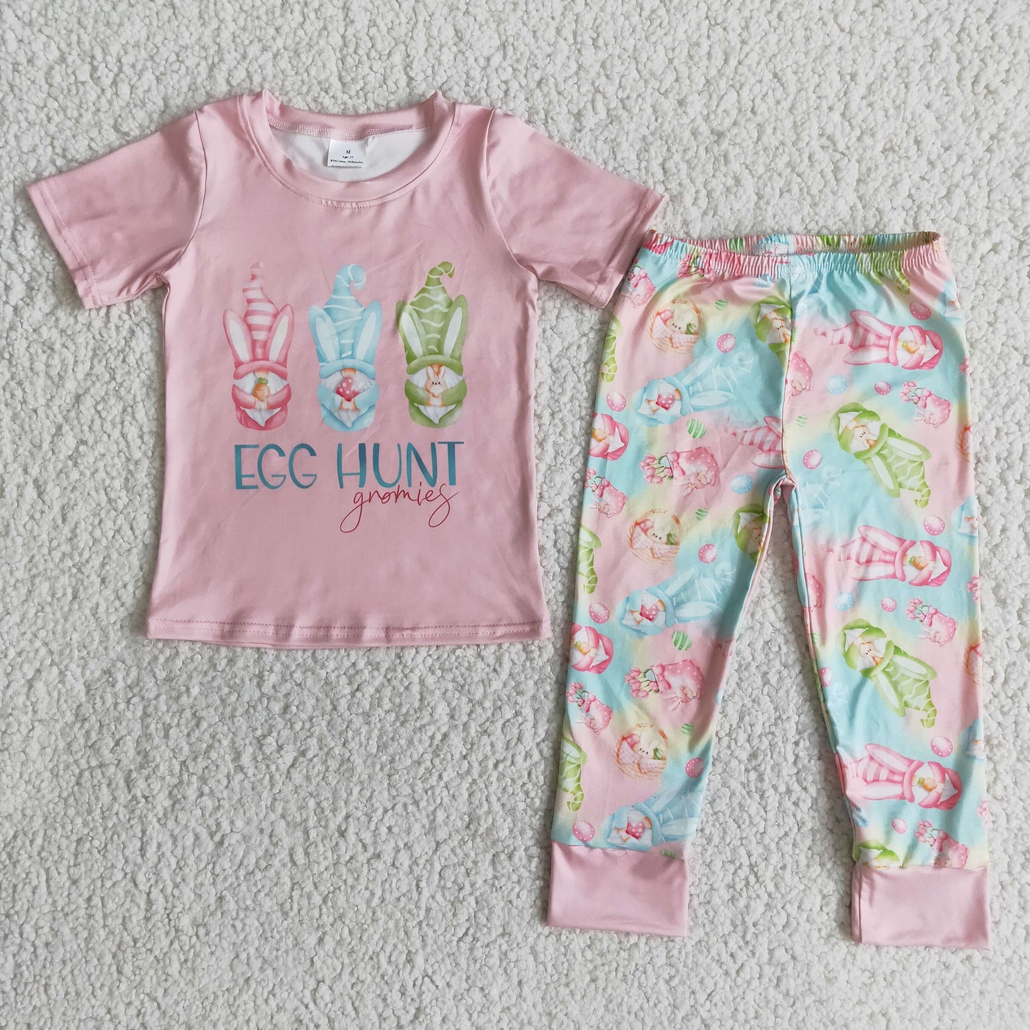 Promotion Baby Girl Short Sleeves Shirt Easter Eggs Pants Set