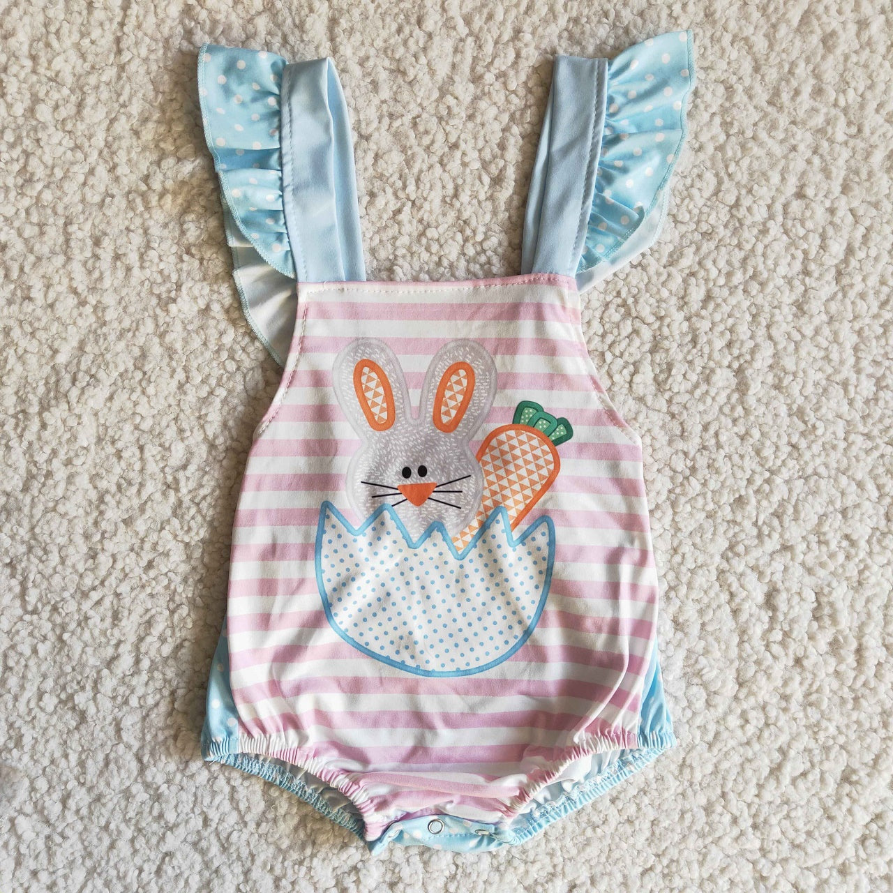 Promotion Easter Baby Boy Rabbit Carrot Shirt Blue Stripes Shorts Outfit RTS