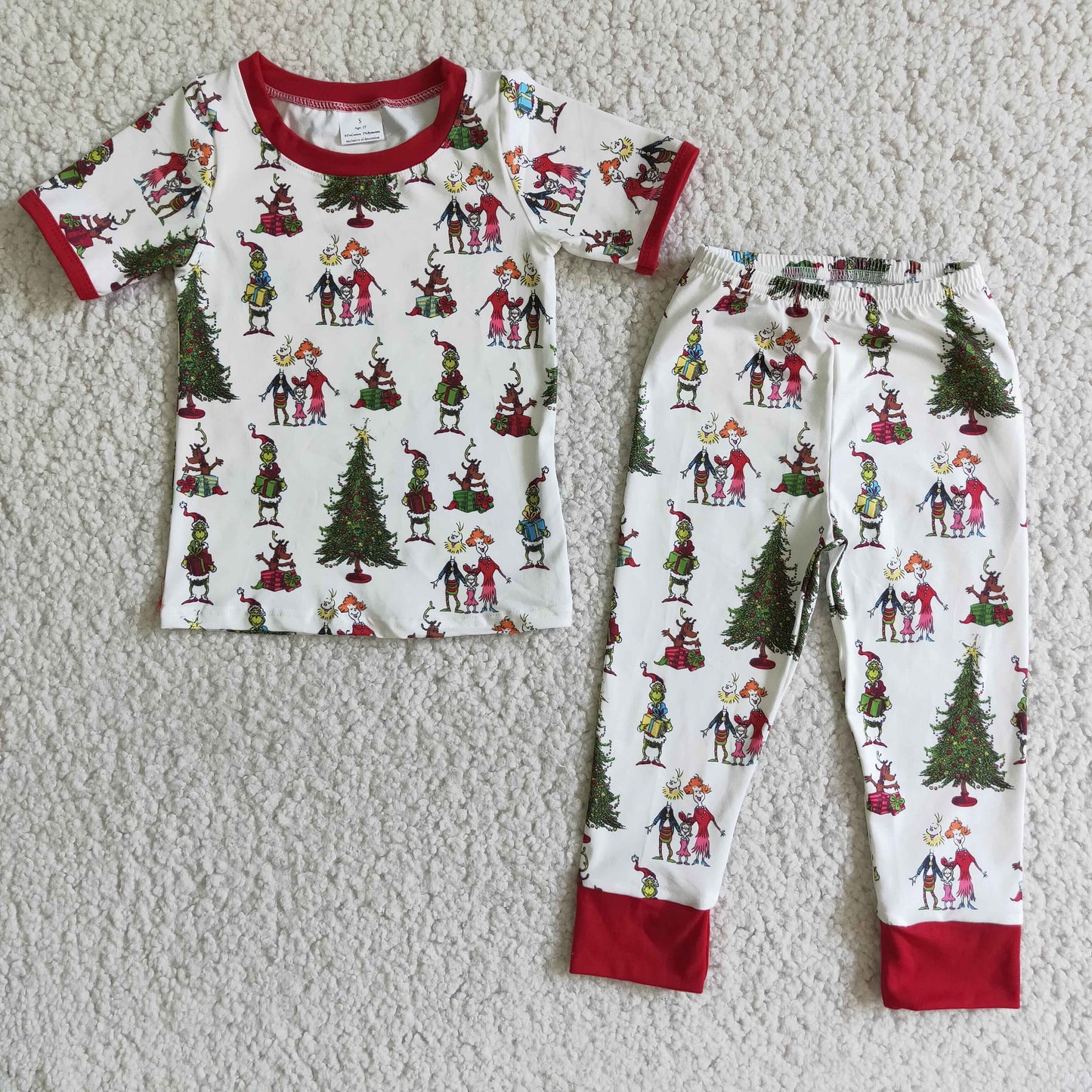 Promotion D2-4 Baby Girl Short Sleeves Christmas Face Pajamas Set