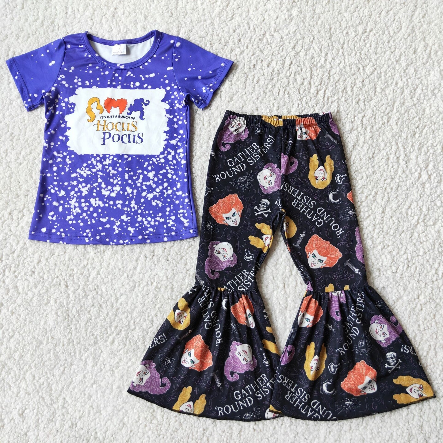 Promotion Baby Girl Short Sleeves Purple Shirt Pants Halloween Outfit RTS