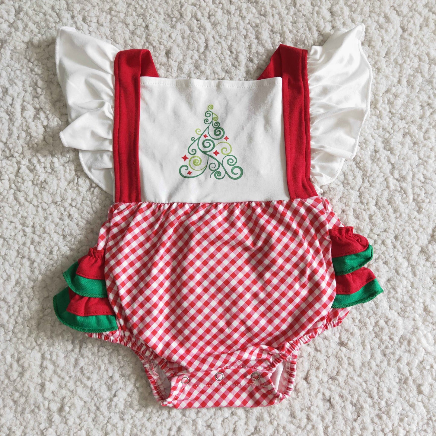 Promotion Baby Girl Christmas Red Plaid Ruffle Bubble Romper RTS