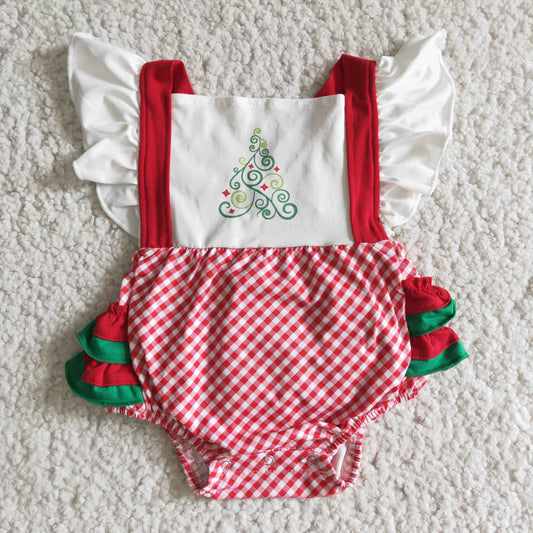 Promotion Baby Girl Christmas Red Plaid Ruffle Bubble Romper RTS