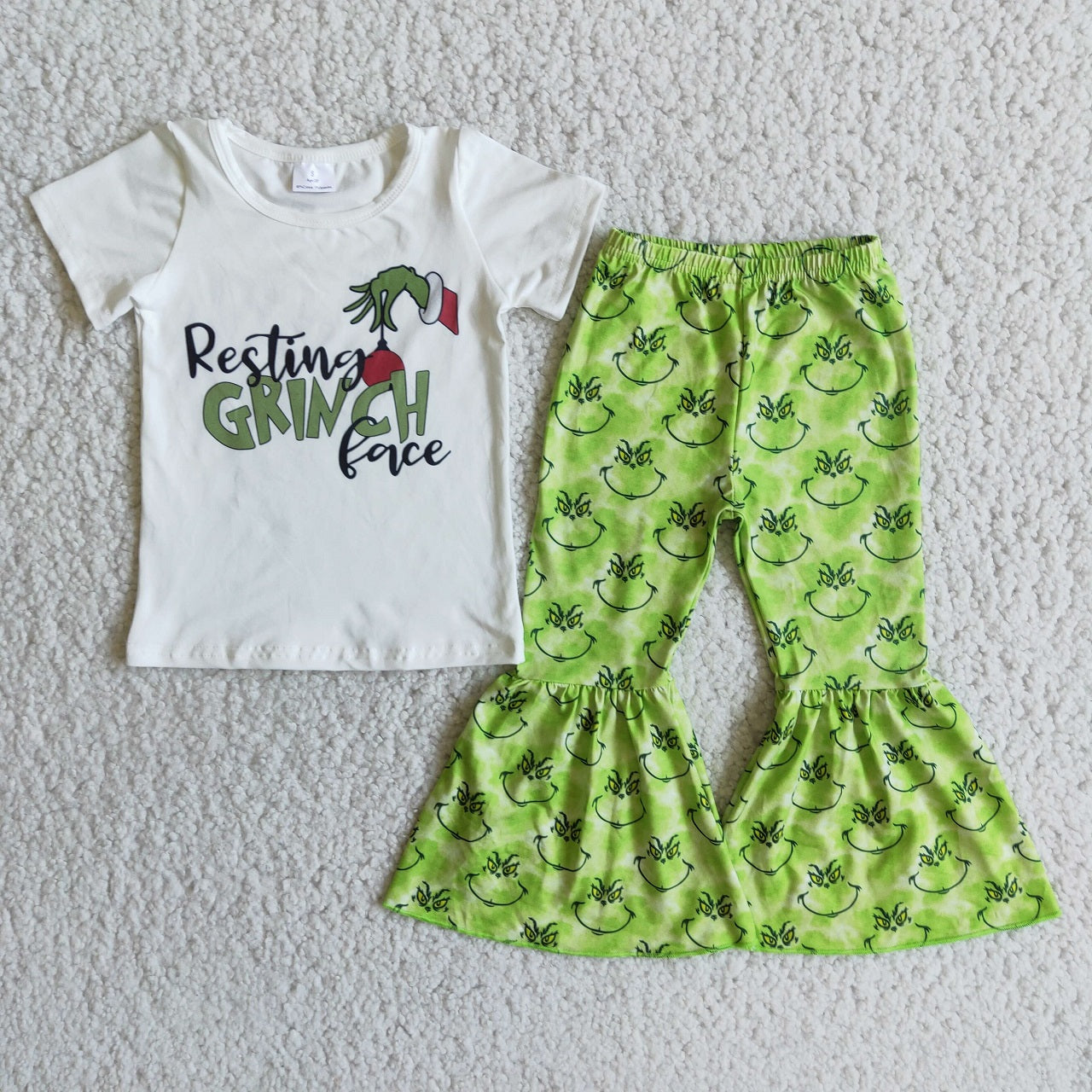 Promotion E3-30 Baby Girl Green Bell Pants Christmas Face Outfit