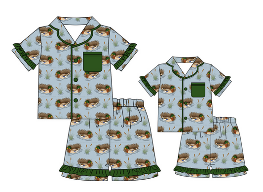 Baby Girl Toddler Adult Women Short Sleeves Ducks Shorts Sibling Family Shorts Pajamas Set ( Moq 5 Each Style )11.26