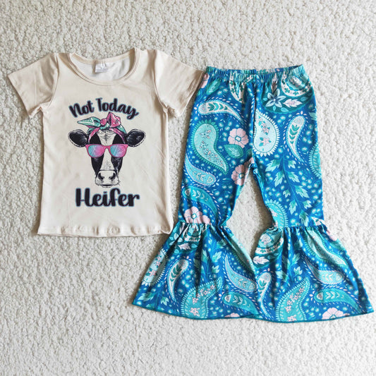 Promotion Baby Girl Heifer Shirt Bell Pants Western Set RTS