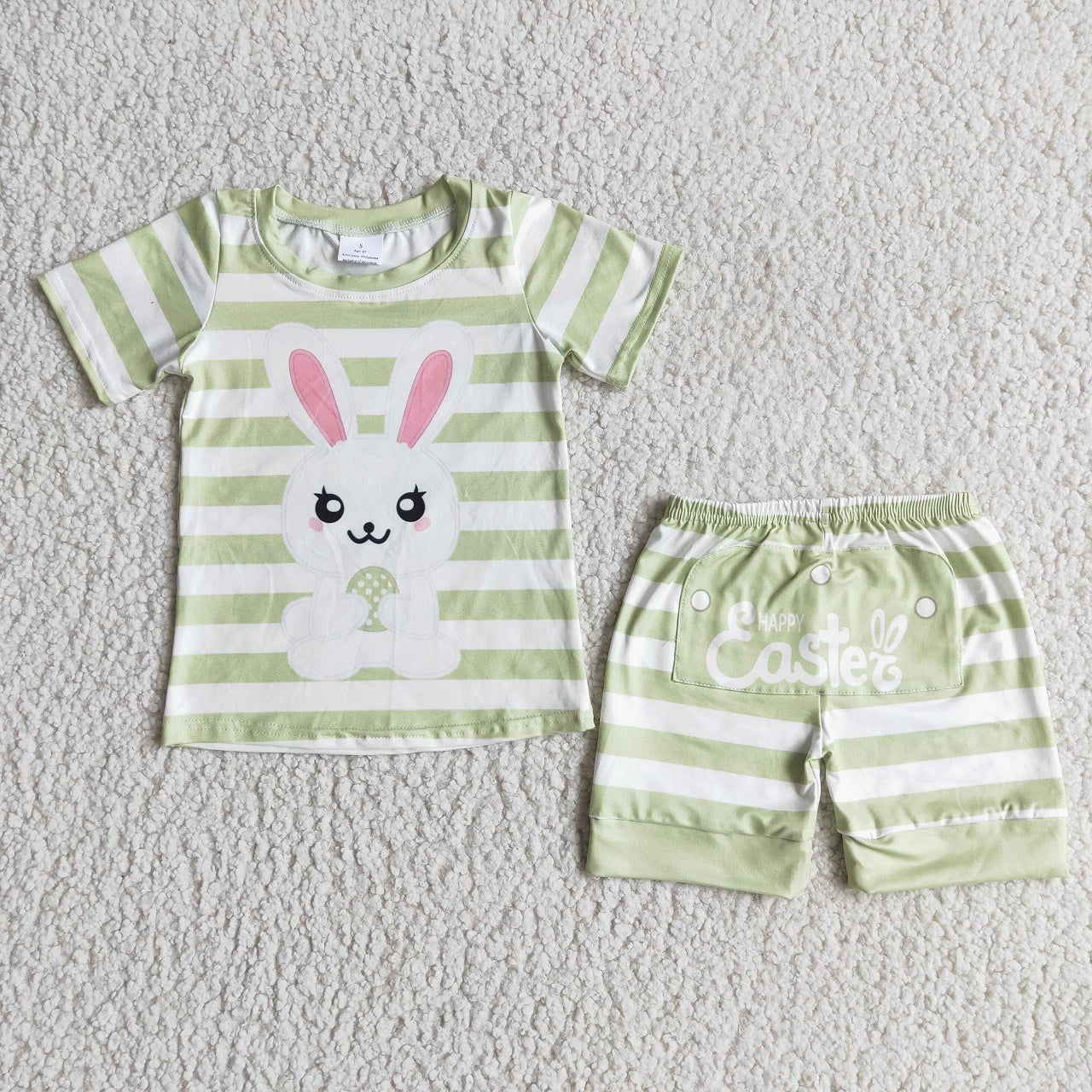 Promotion Easter Baby Girls Short Sleeves Rabbit Shirt Purple Stripes Shorts Set