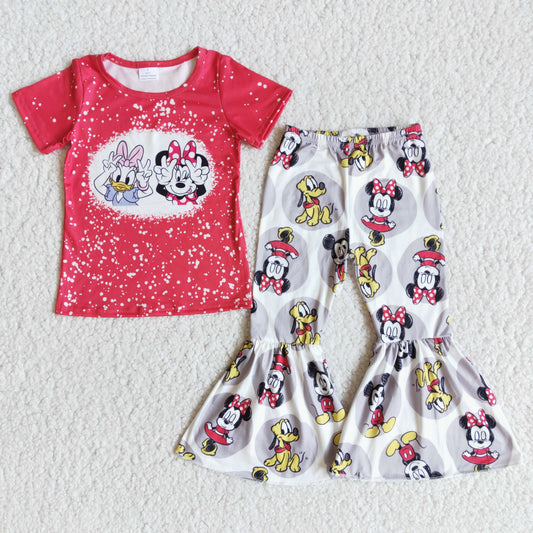 Promotion Baby Girl Short Sleeves Mouse Shirt Bell Pants Cartoon Set RTS