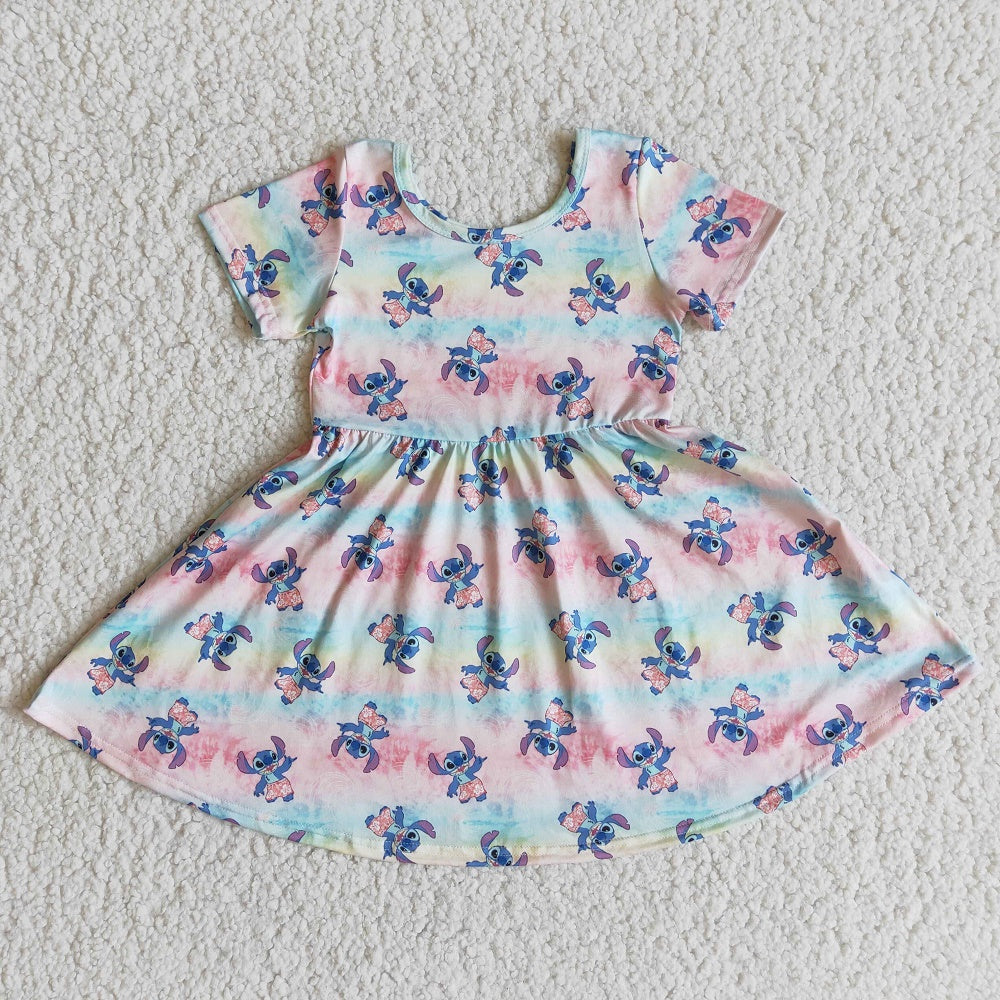 Promotion E8-17 Summer Baby Girl Short Sleeves Cartoon Dress