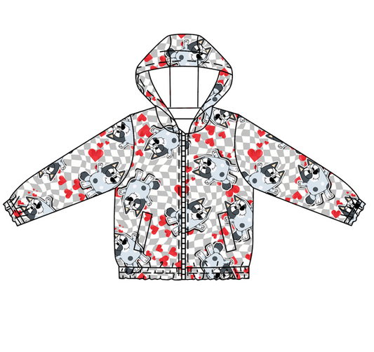 Baby Boy Kids Toddler Long Sleeves Valentines Dogs Hearts Hoodie Zipper Pocket Shirt Tops Moq 5 (12.2)