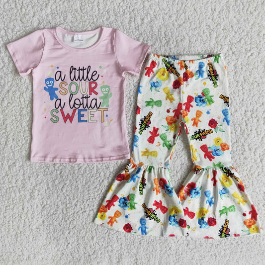Promotion Baby Girl Short Sleeves Sweet Shirt Bell Pants Outfit RTS