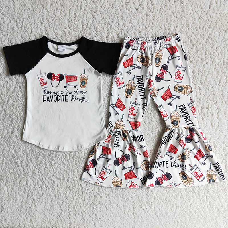 Promotion Baby Girl Short Sleeves Mouse Shirt Cartoon Bell Pants Outfit