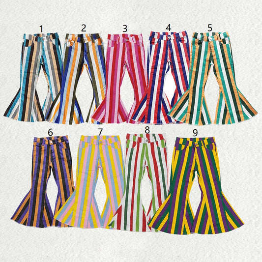 Baby Girl Toddler Stripes Bell Bottom Pants Sibling Denim Jeans RTS