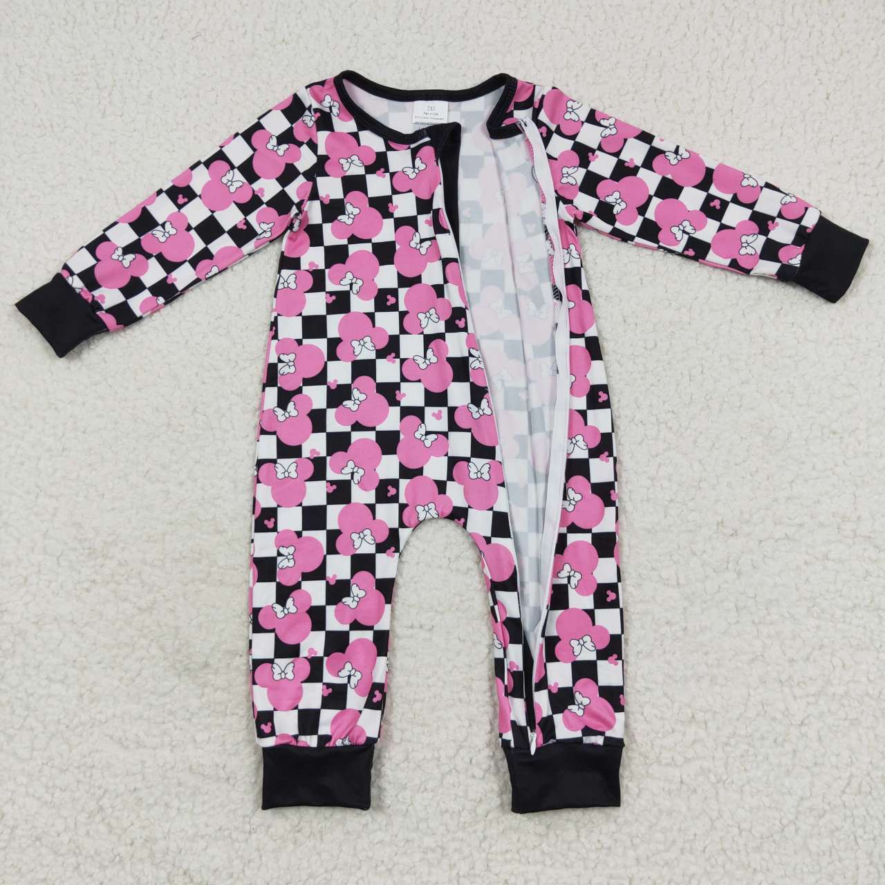 LR0478 Baby Girl Long Sleeves Zipper Cartoon One Piece Romper